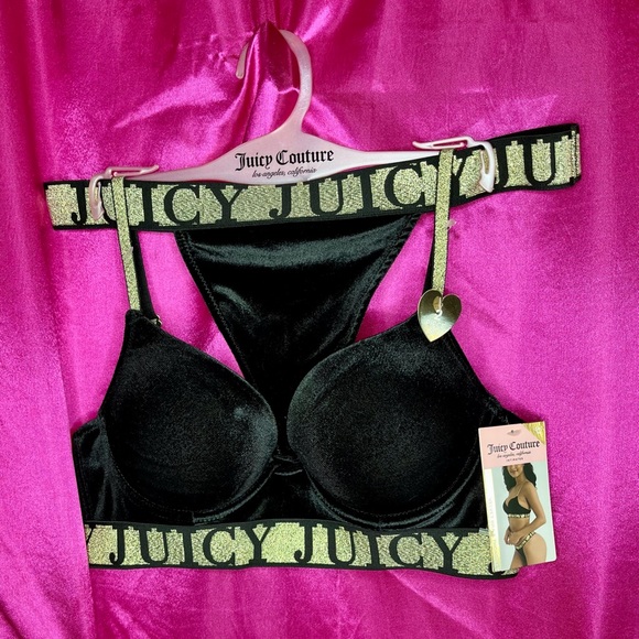 Juicy Couture Other - NWT JUICY COUTURE 34C Medium Black VELVET BRA & THRONG PUSH UP UNDERWIRE CUPS